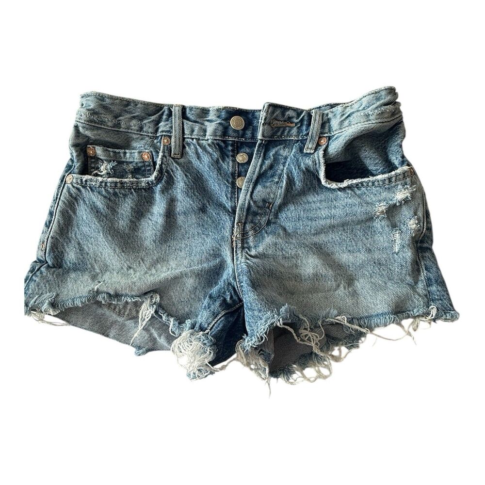 Free People‎ We The Free Denim Shorts Distressed Size 25 Button Fly